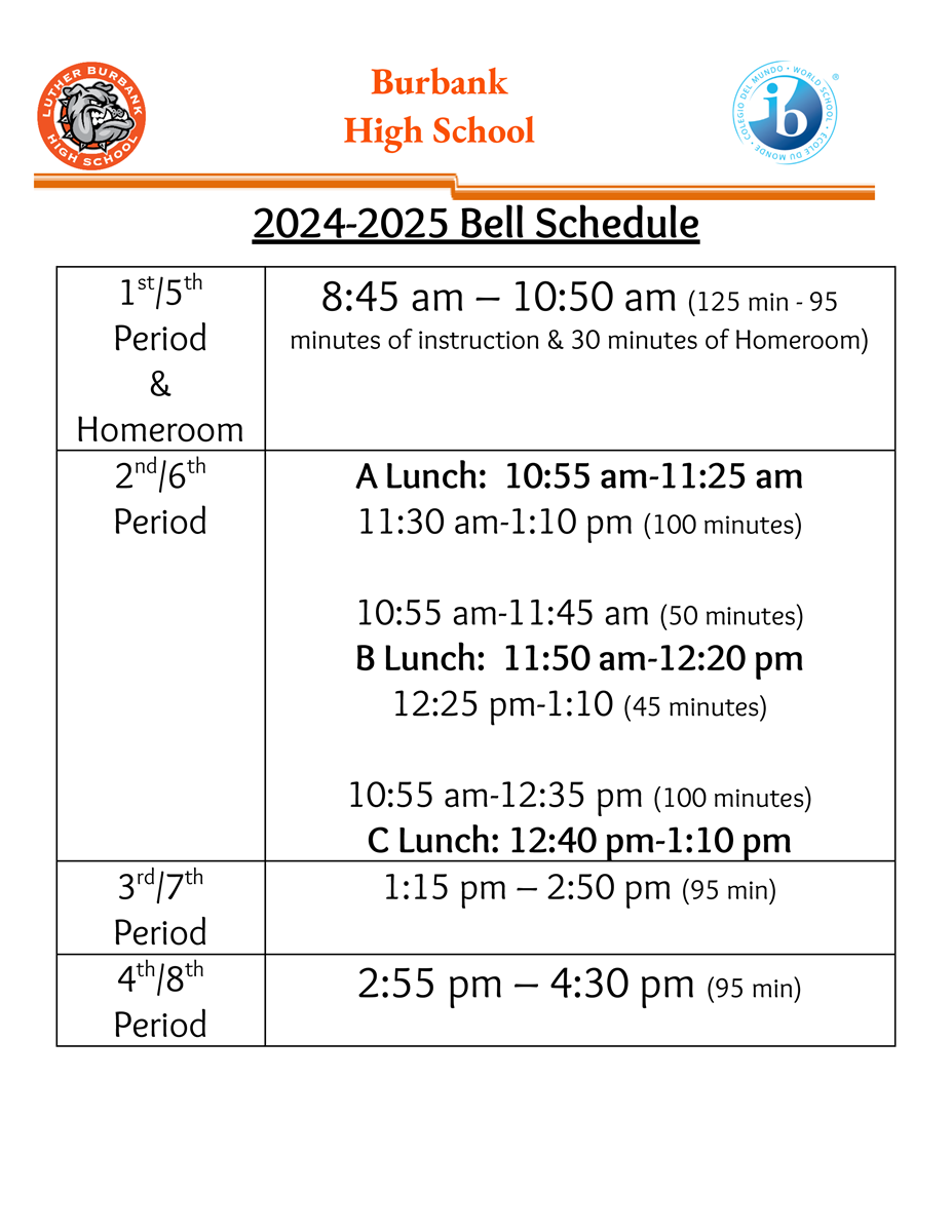 Bell schedule for 23-24 school year